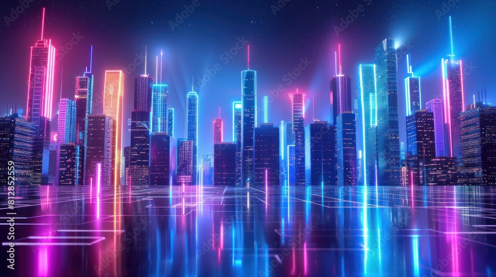 cityscape with space and neon light effect. Modern hi-tech, science, futuristic technology concept AI generated cityscape with space and neon light effect. Modern hi-tech, science, futuristic technology concept AI generated