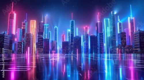 cityscape with space and neon light effect. Modern hi-tech  science  futuristic technology concept AI generated