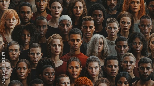Cultural diversity. Multi ethnic people with different cultures, ages, genders, personalities, colors, styles. Multiracial group, global population, world population day. photo
