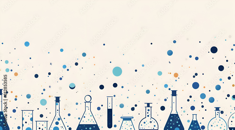 A collection of scientific glassware is shown in a pattern of blue and white dots. Concept of scientific exploration and discovery. Generative AI A collection of scientific glassware is shown in a pattern of blue and white dots. Concept of scientific exploration and discovery. Generative AI