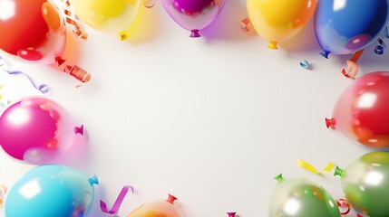 Colorful party balloons frame border isolated on white background Creative layout Flat lay top view Design element : Generative AI
