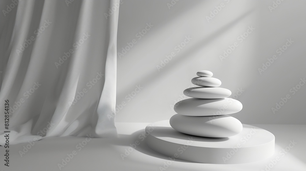 Stack white stones platform podium on gray light copy spase background Minimal empty display product presentation scene : Generative AI Stack white stones platform podium on gray light copy spase background Minimal empty display product presentation scene : Generative AI