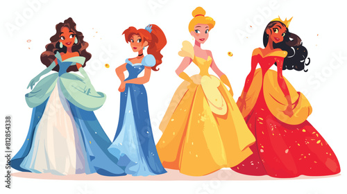Cute collection of beautiful princesses cartoon vec photo