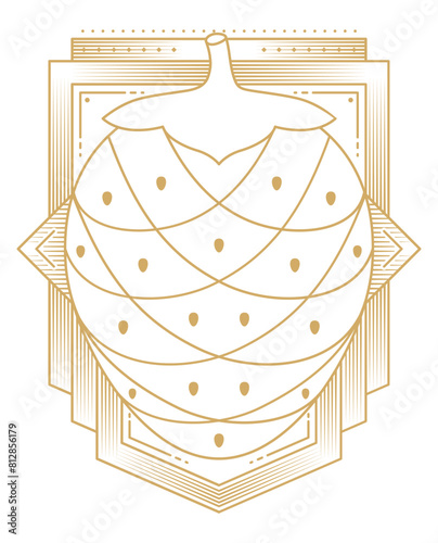 Strawberry Golden Color Line Drawing Graphic Art Illustration