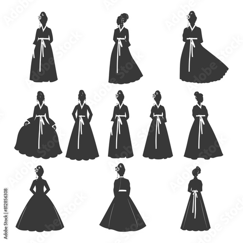 Silhouette independent korean women wearing hanbok black color only