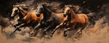Horses running, canvas painting, panoramic, generated ai