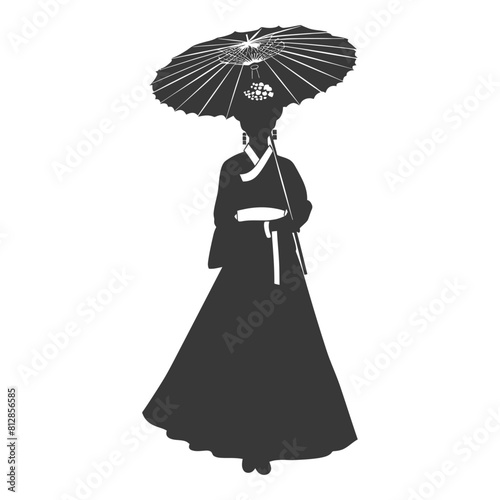 Silhouette independent korean women wearing hanbok with umbrella black color only