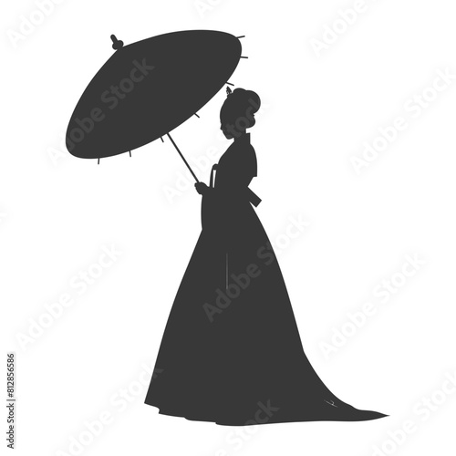 Silhouette independent korean women wearing hanbok with umbrella black color only