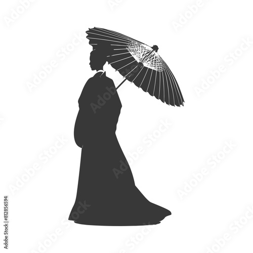 Silhouette independent korean women wearing hanbok with umbrella black color only © NikahGeh