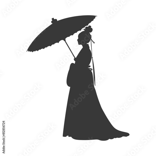 Silhouette independent korean women wearing hanbok with umbrella black color only