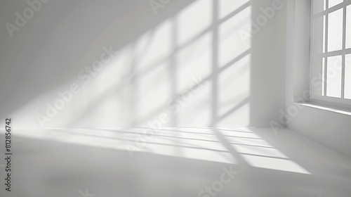 Abstract white 3d studio background for cosmetic product presentation Empty grey room with shadows of window Display product with blurred backdrop   Generative AI