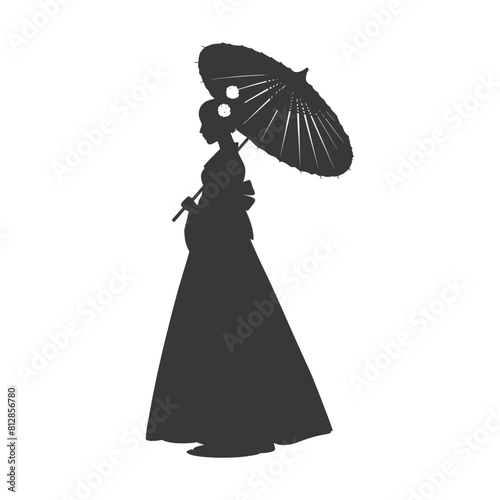 Silhouette independent korean women wearing hanbok with umbrella black color only