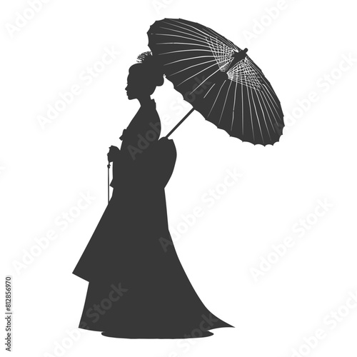 Silhouette independent korean women wearing hanbok with umbrella black color only