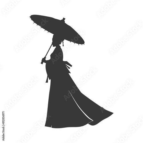 Silhouette independent korean women wearing hanbok with umbrella black color only