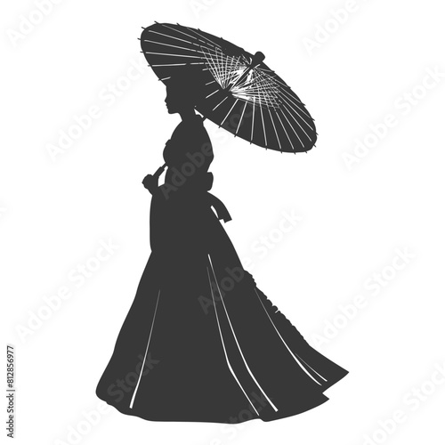 Silhouette independent korean women wearing hanbok with umbrella black color only