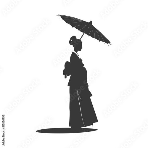 Silhouette independent korean women wearing hanbok with umbrella black color only