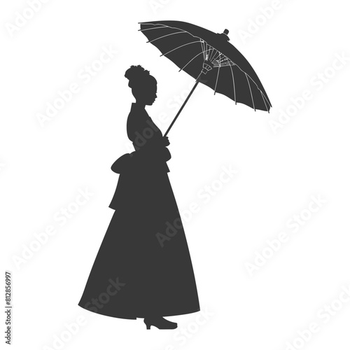 Silhouette independent korean women wearing hanbok with umbrella black color only