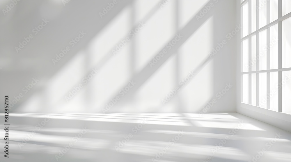 Obraz premium Abstract white studio background for product presentation Empty gray room with shadows of window Display product with blurred backdrop : Generative AI
