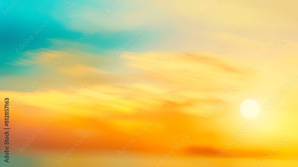 Summer holiday concept Abstract blur blue yellow and orange color sky beach sunset background sky at sunset blurry background Light Blue background Sky background : Generative AI