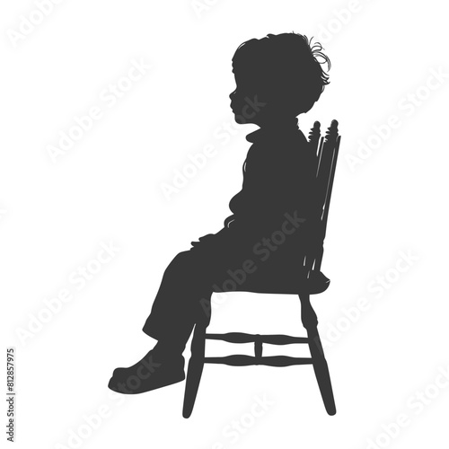 Silhouette little boy sitting in the chair black color only