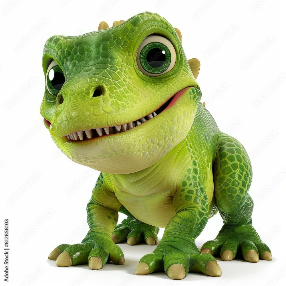 Fototapeta premium Baby dinosaur - iguodon, a white background, illustration. 3d-styled cartoon style.