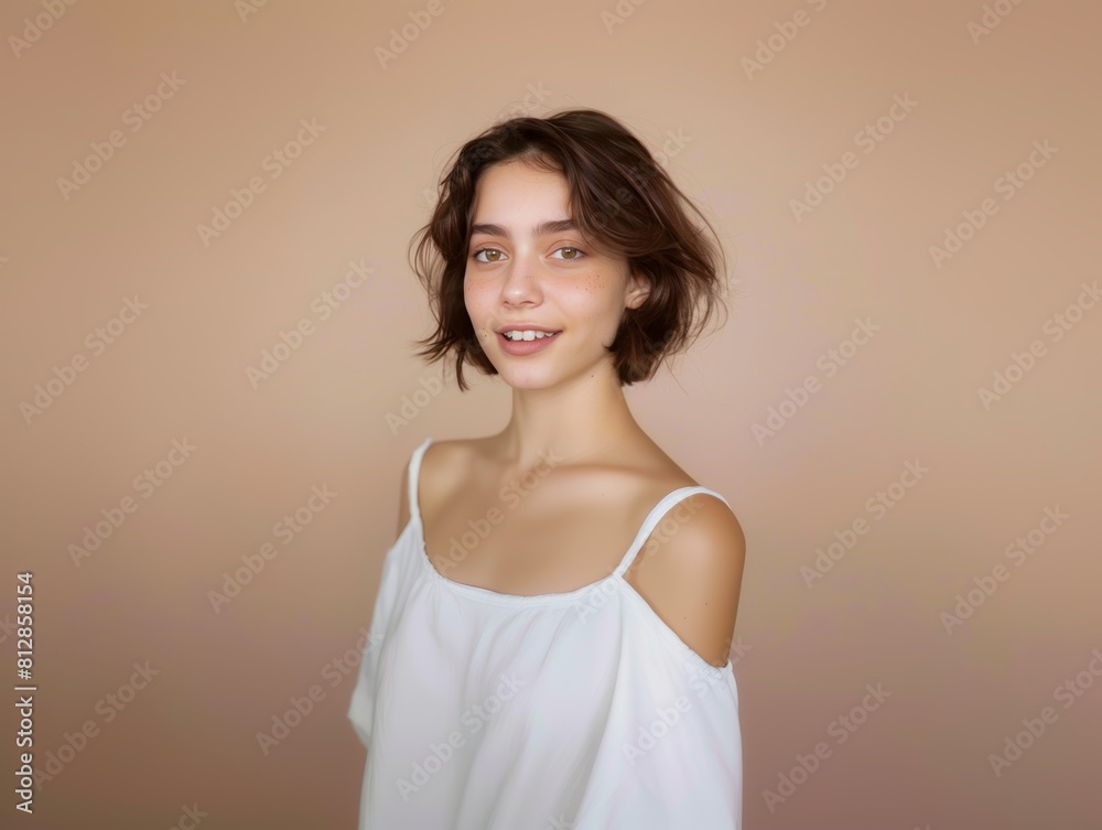 Elegant Young Woman in White Top. Generative AI. Elegant Young Woman in White Top. Generative AI.