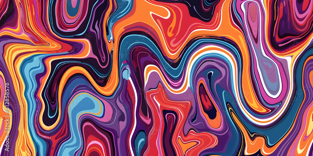 Colorful Seamless retro style groovy psychedelic background - Ai Generated