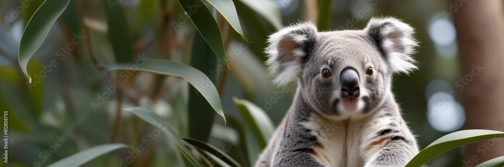 Naklejka premium Koala on a branch of eucalyptus tree