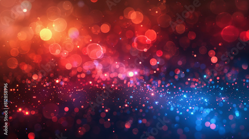 The image shows a dazzling bokeh effect with a gradient from blue to red hues, simulating a shimmering, out-of-focus light display or celestial scene.