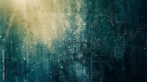Scratched overlay Distressed mask for photo editing Dark aged stained film surface with dust dirt grain noise texture Blue faded glass with lens flare effect : Generative AI