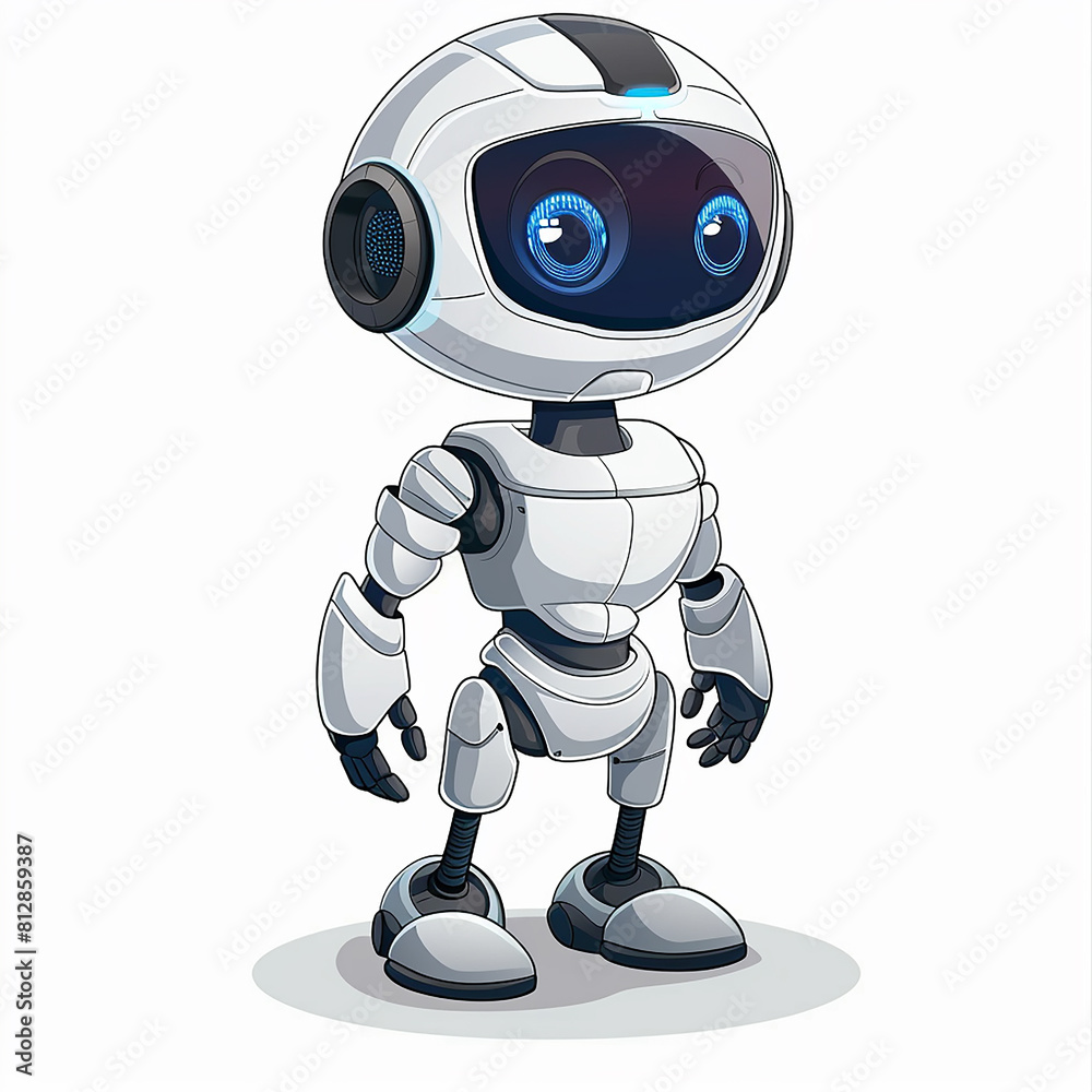 The illustration features a white robot cartoon against a white background. The illustration features a white robot cartoon against a white background.