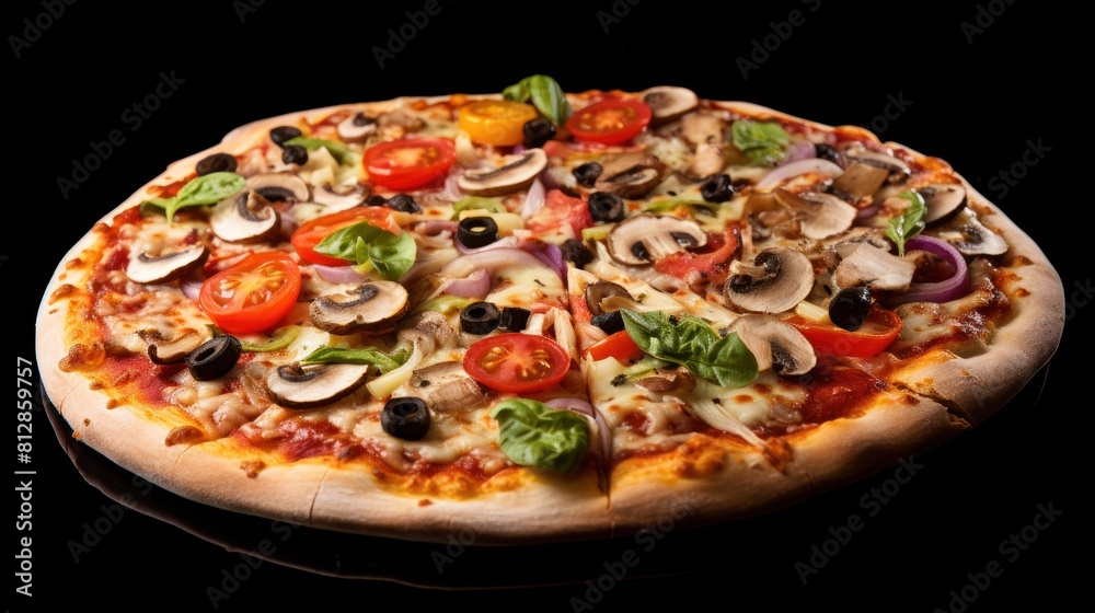  pizza with a variety of colorful vegetables,