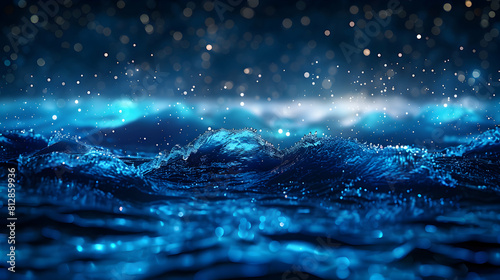 Dancing Ocean Waves: Mesmerizing Glow of Blue Lights Creating a Breathtaking Nighttime Scene for Ocean Observers