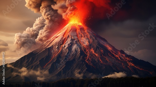 A towering volcano spewing molten lava 