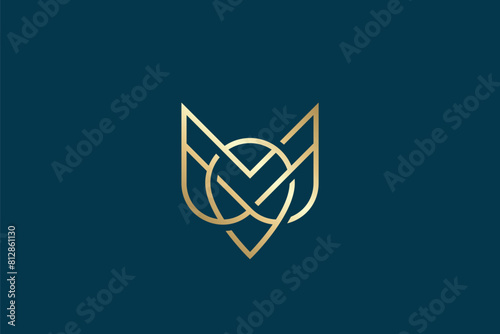 Innovative Golden Emblem of Excellence and Distinction Letter M and Pin Map Logo