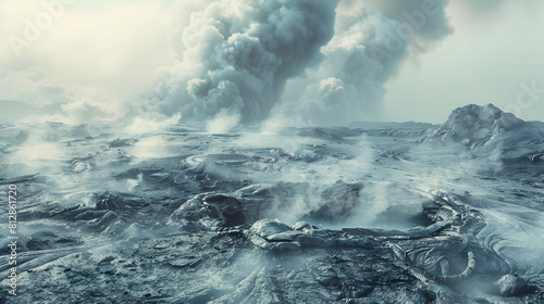 Geothermal Vents and Fumaroles: Unveiling Volcanic Forces in Stunning Photorealistic Detail Photo Stock Concept