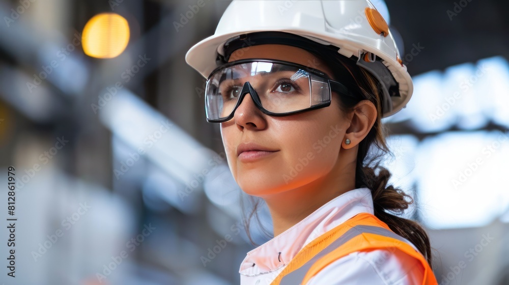 Chubby female engineer with construction site