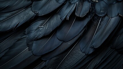 Halloween background with black raven feathers on dark grunge backdrop Horror gothic abstract design with copyspace Closeup of bird wing texture : Generative AI