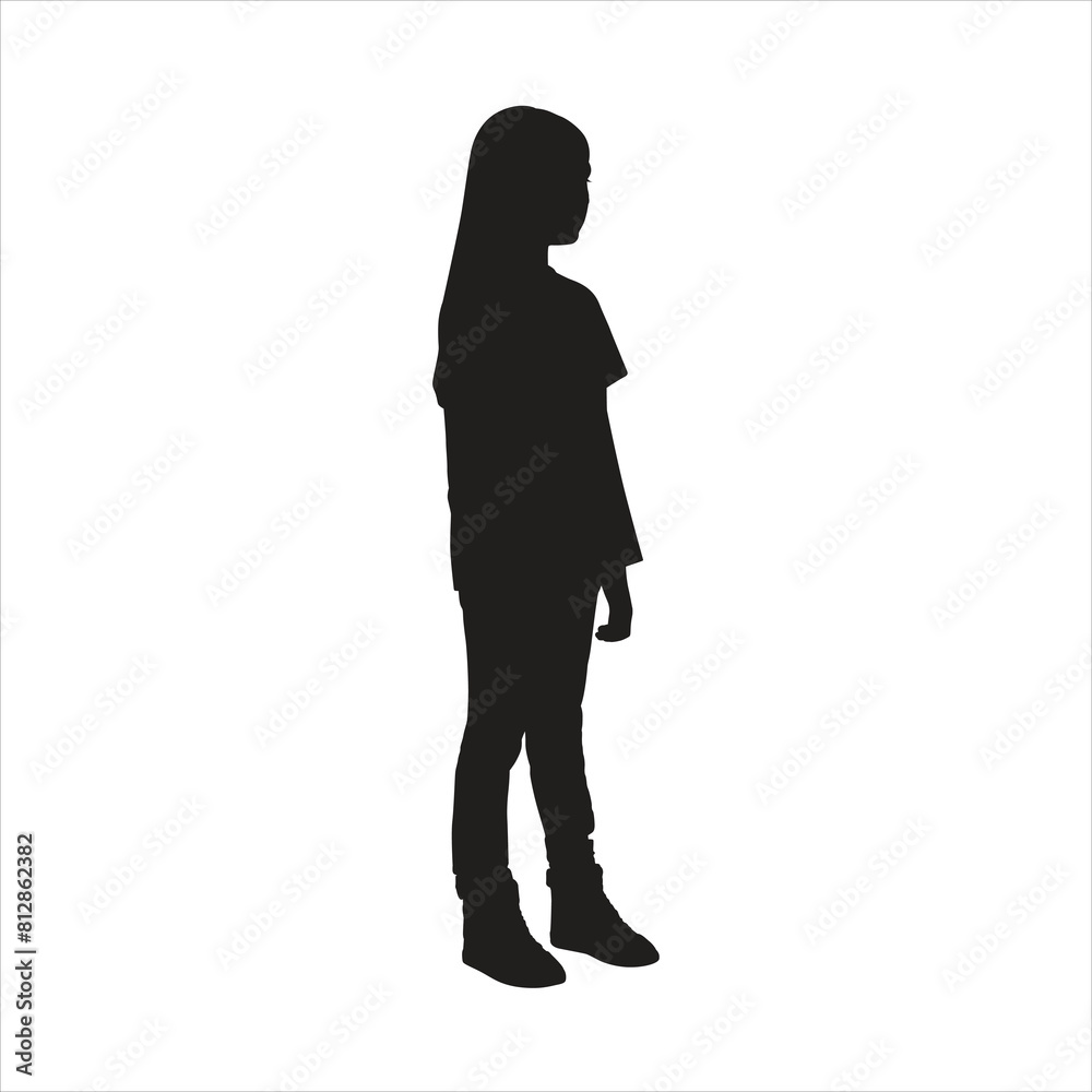 Woman front 3.4 view silhouette on vector illustration. icon, vector, logo. Woman front 3.4 view silhouette on vector illustration. icon, vector, logo.