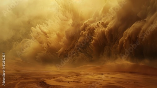 dramatic sand storm in desert, background, digital art hyper realistic 