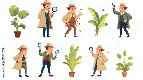 Detective character with magnifying glass sleuthing