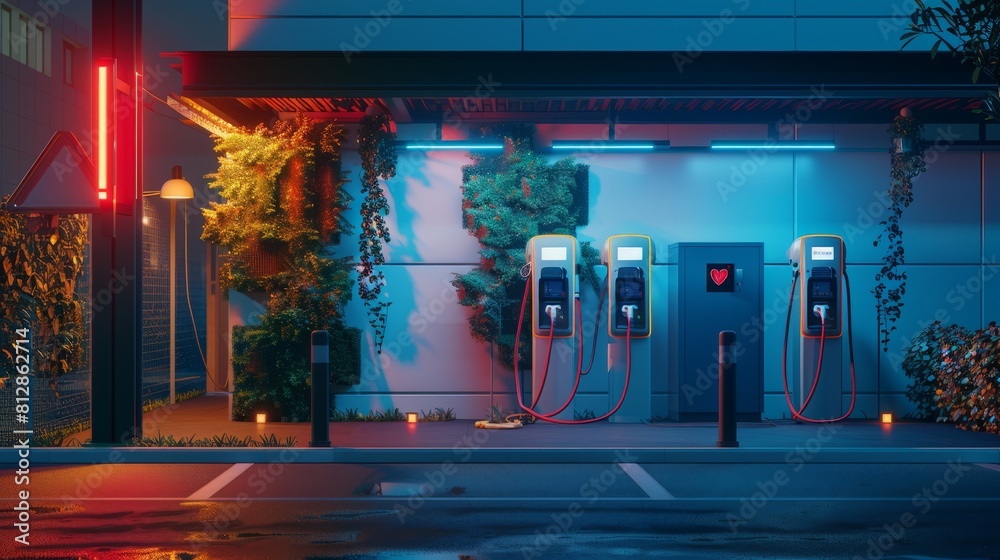 Eco power. electric vehicle charging station with power cable supply ...