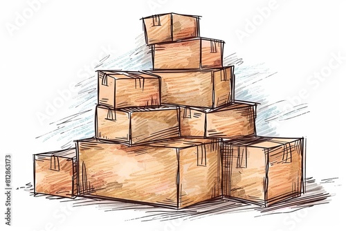 A stack of cardboard boxes, drawn