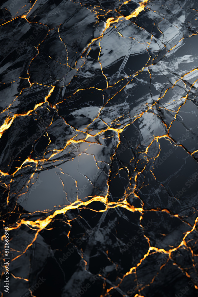 Black Marble with Gold Fractures - Kintsugi - made with Generative AI Black Marble with Gold Fractures - Kintsugi - made with Generative AI