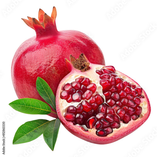 Photo of pomegranate fruit, Isolated on white background 