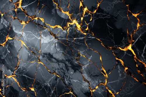 Cracked Beauty: Black and Gold Kintsugi Marble - made with Generative AI