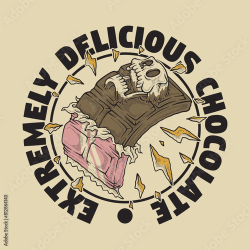 retro cartoon emblem of skull chocolate bar