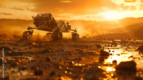 Exploring Martian Terrain: Engineers Testing Mars Rover in Simulated Landscape for Planetary Study photo