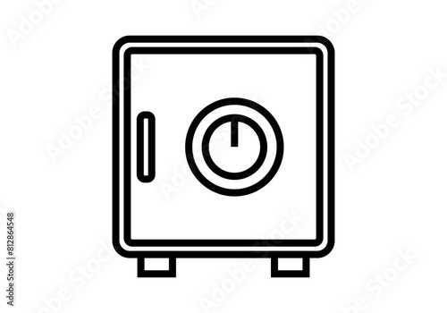 Icono negro de caja fuerte en fondo blanco.