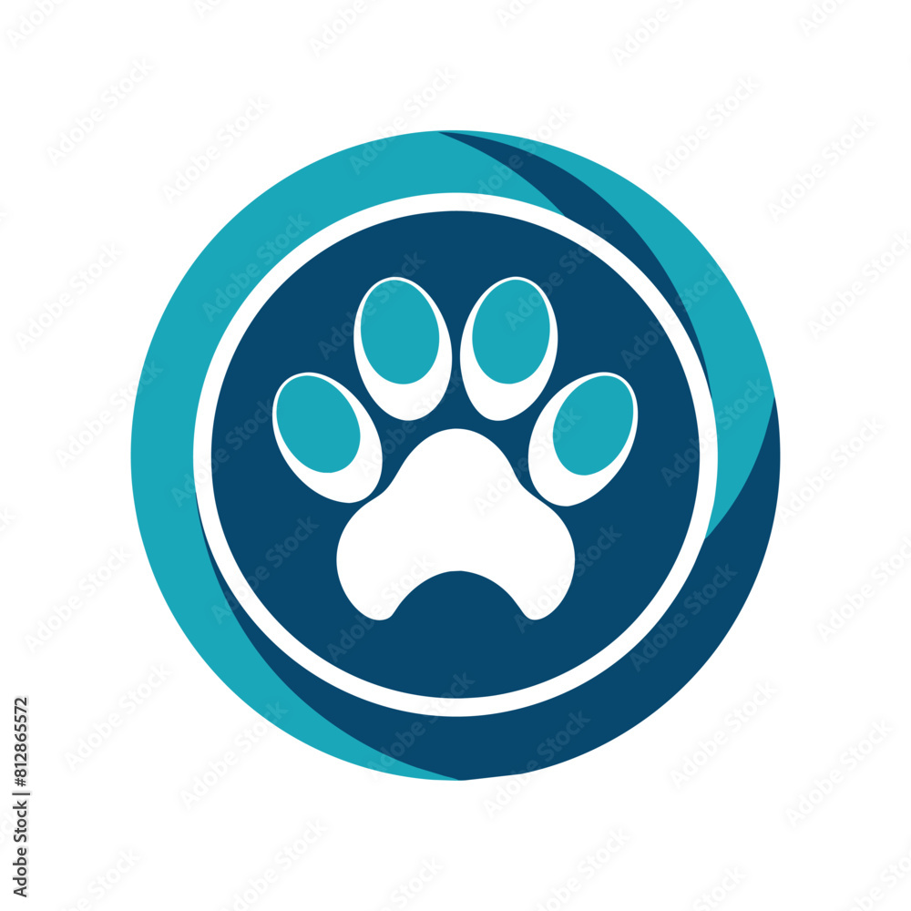 A minimalist logo of a blue circle with a paw print symbol in the center, A clean, modern logo featuring a simple paw print design A minimalist logo of a blue circle with a paw print symbol in the center, A clean, modern logo featuring a simple paw print design